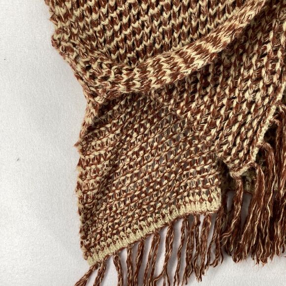 MOTH ANTHROPOLOGIE Sweater PONCHO OS Boho Crochet Oversized Tasseled Brown - Picture 6 of 13